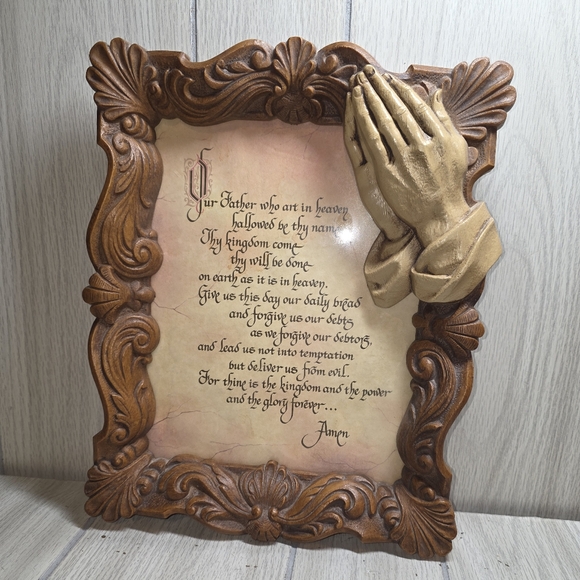 Vintage Other - Vtg Ornate Framed Praying Hands 10x13 The Lords Prayer Faux Wood Religious